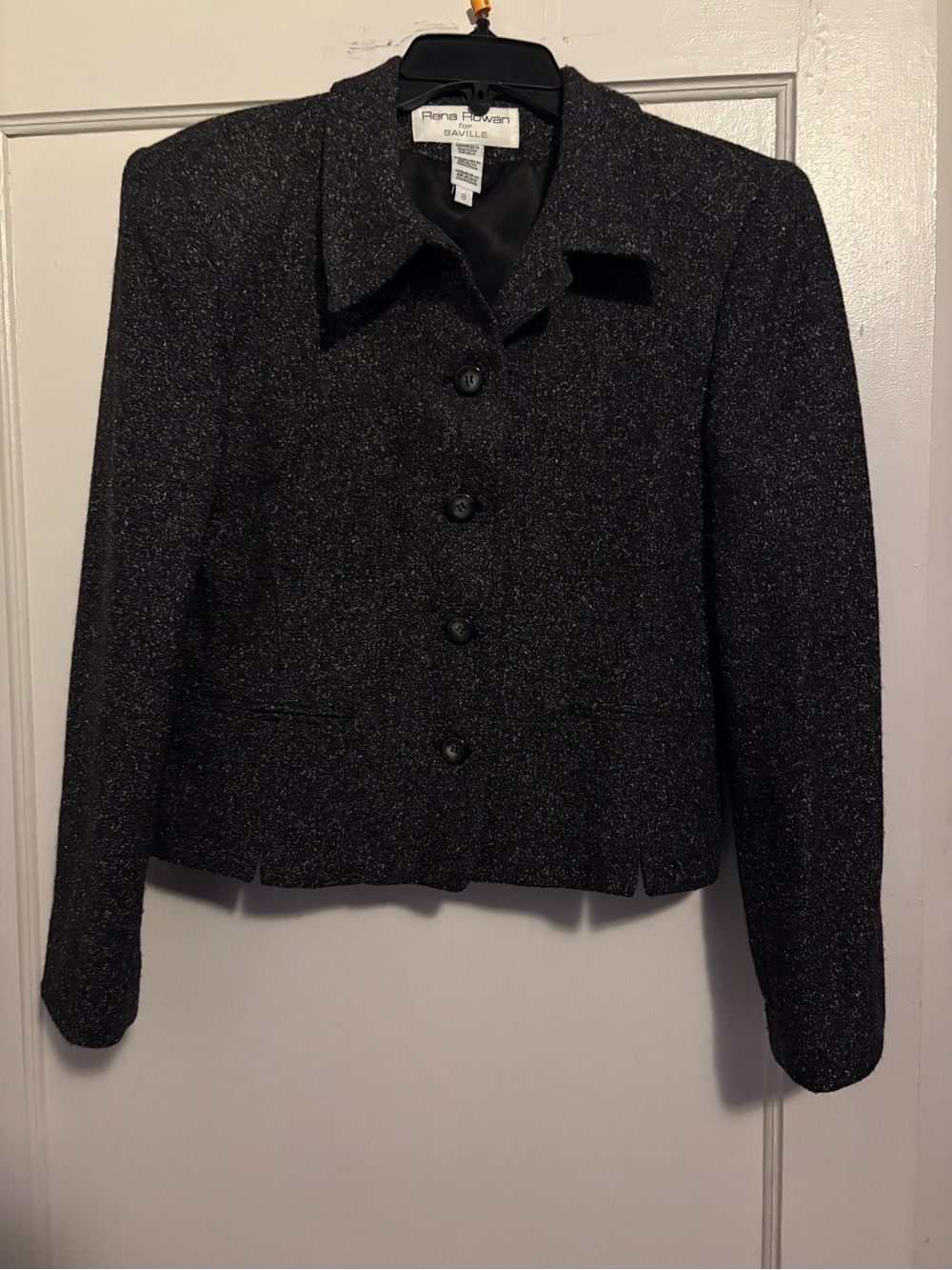 Rena Rowan Black Speckled Wool-Silk Blend Button Jacket